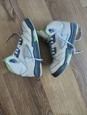 White and Gray High-Top Sneakers with Lime Accents Size 2Y